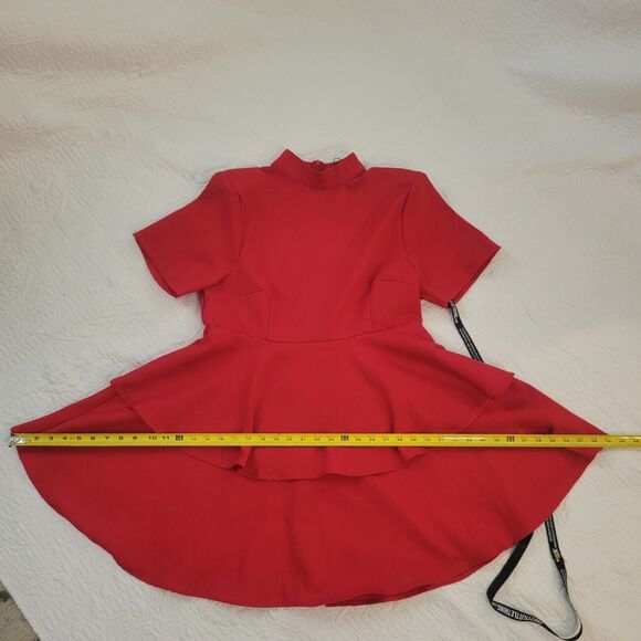 Pretty Little Thing Dress Peplum Mock Neck Zip Back Short Sleeve Size US 12 - Picture 15 of 16